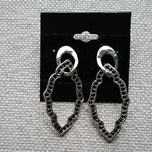 SIlver and Black Rhinestone Crystal Linked Oval Earrings